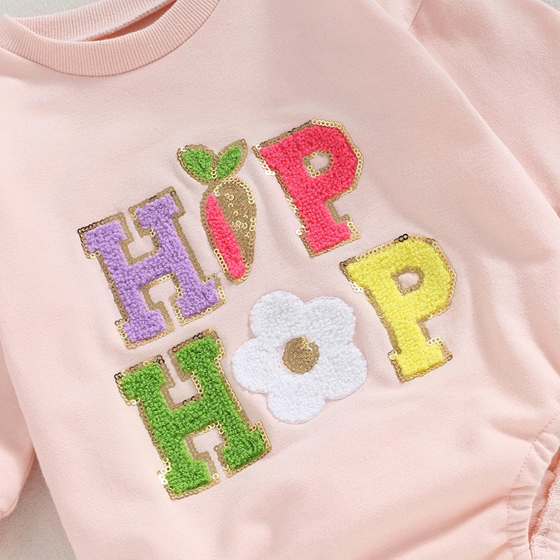 Baby Girls Easter 'Hip Hop' Embroidery Sweatshirt Romper