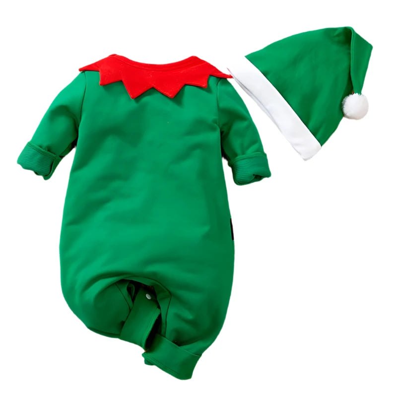 Baby's Christmas Elf Costume with Matching Hat (Sizes 0-18 Months)