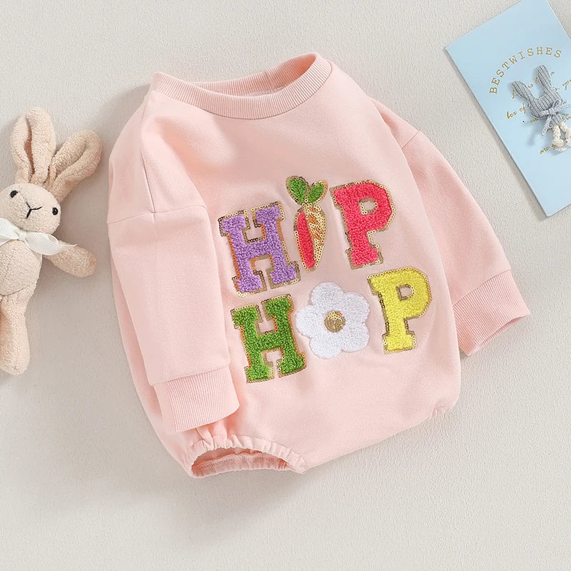 Baby Girls Easter 'Hip Hop' Embroidery Sweatshirt Romper