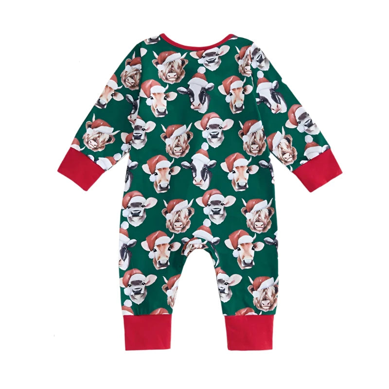 Baby Boys Christmas Cow Print Long Sleeve Jumpsuit