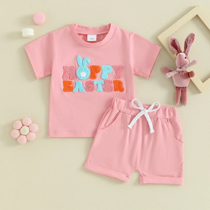 Toddler Girls Pink 'Hoppy' Easter Short Sleeve 2pc Set