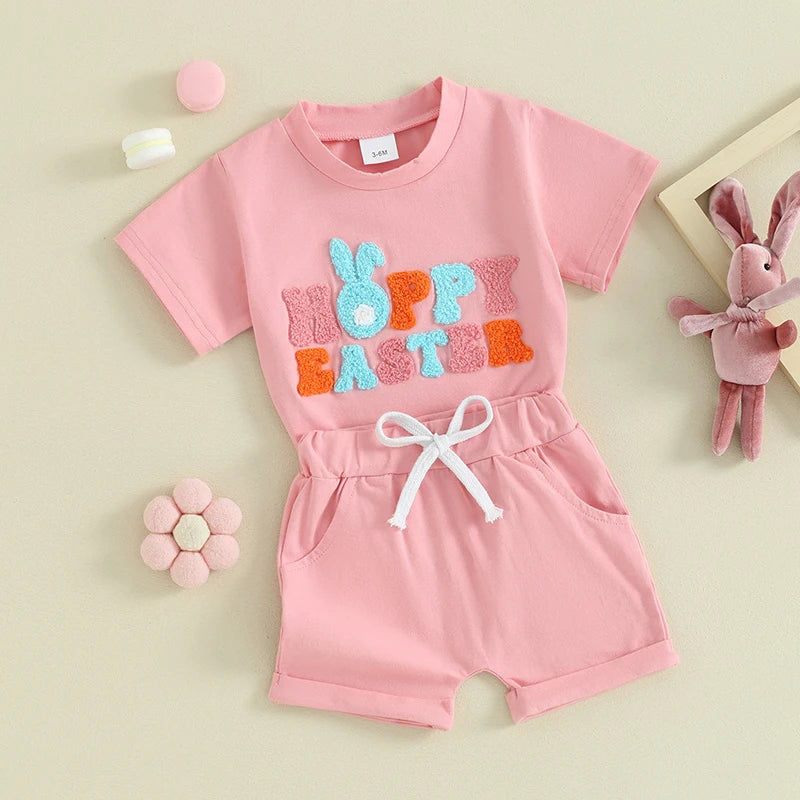 Toddler Girls Pink 'Hoppy' Easter Short Sleeve 2pc Set