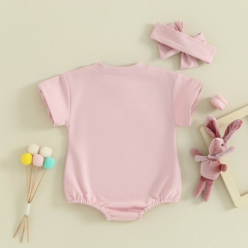 Pink Baby Girls 2Pcs Easter Romper Headband Set