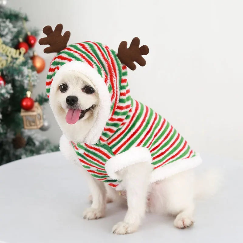 Reindeer Striped Fleece Jacket for Small Dogs