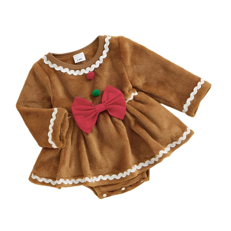 Baby Girls Christmas Gingerbread Romper Dress