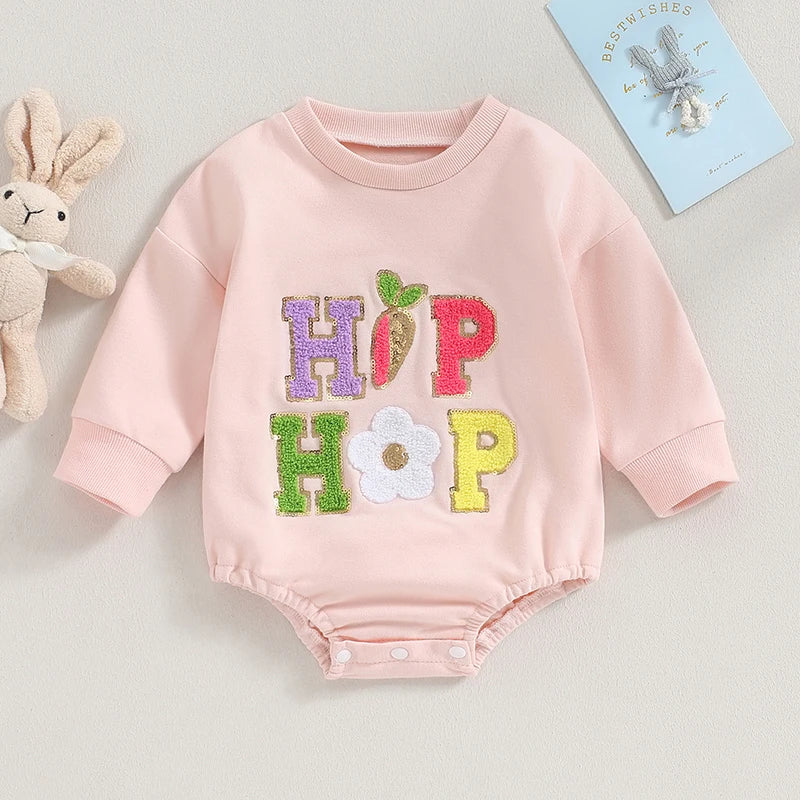 Baby Girls Easter 'Hip Hop' Embroidery Sweatshirt Romper