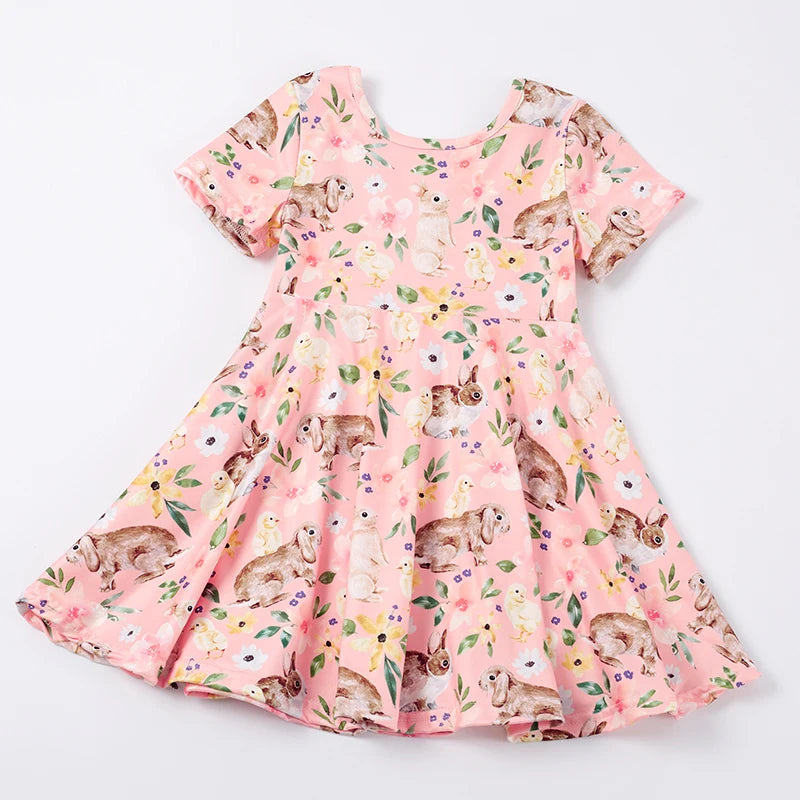 Girls Easter Spring Pink Short Sleeve Dress