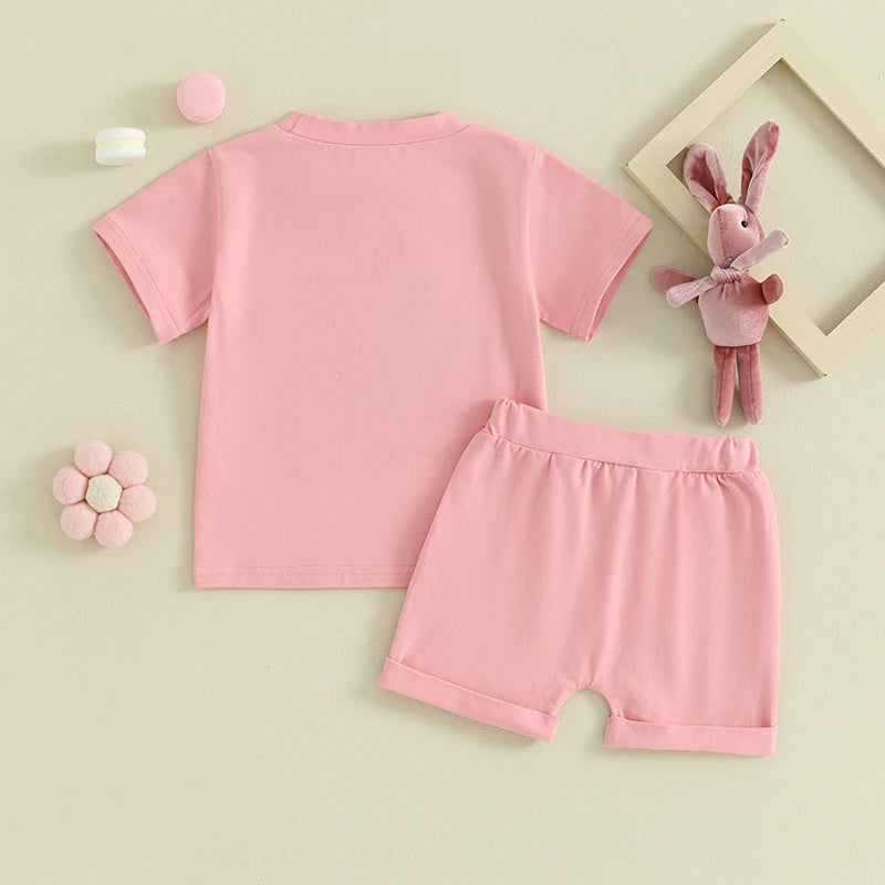 Toddler Girls Pink 'Hoppy' Easter Short Sleeve 2pc Set