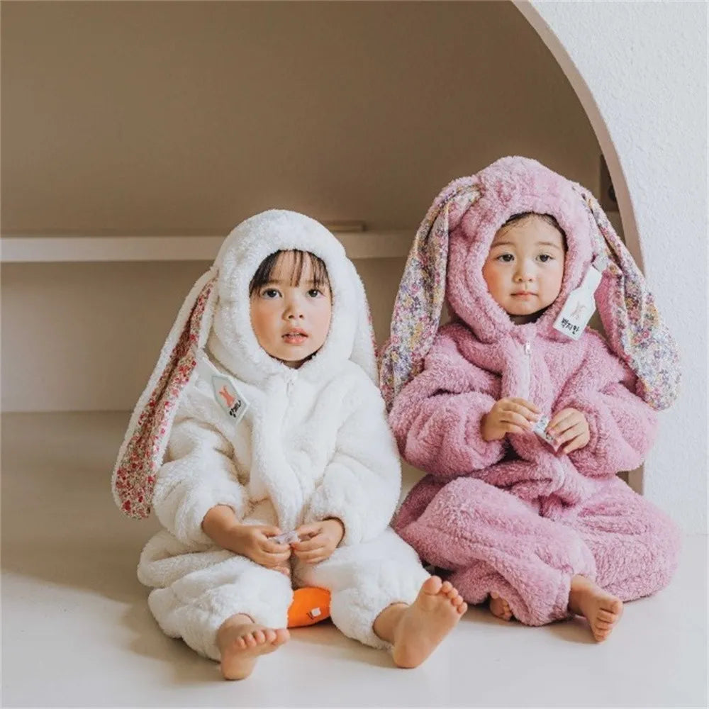 Baby Easter Bunny Rabbit Hooded Fluffy Cozy Romper