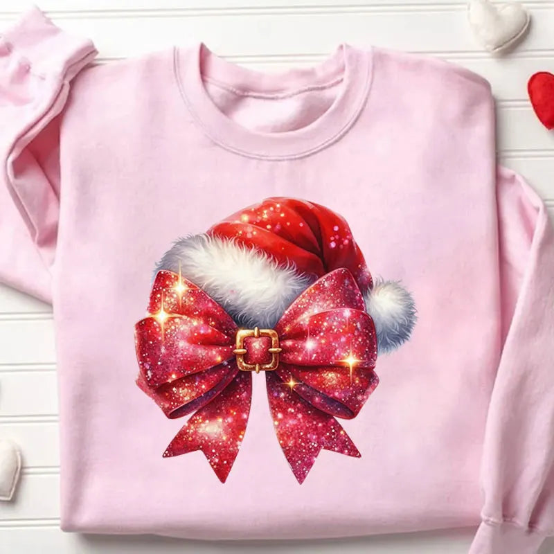 Women's Pink Bow Print Christmas Sweatshirt