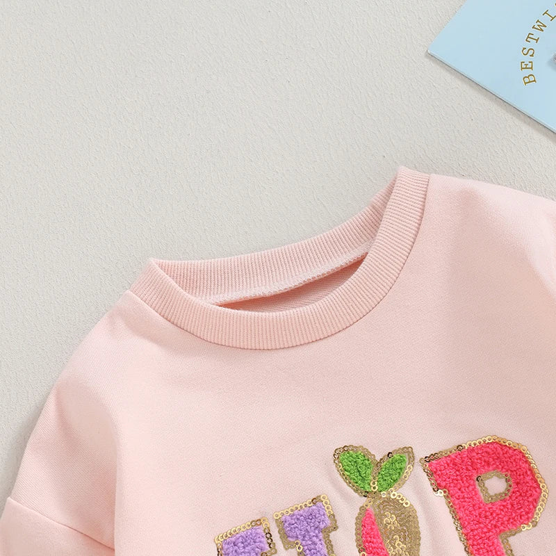 Baby Girls Easter 'Hip Hop' Embroidery Sweatshirt Romper