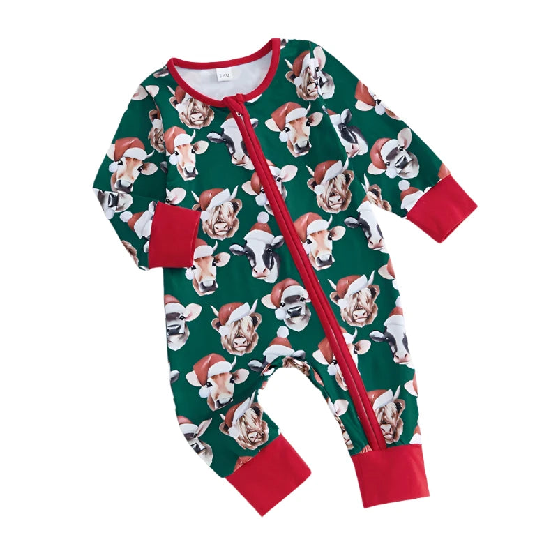 Baby Boys Christmas Cow Print Long Sleeve Jumpsuit