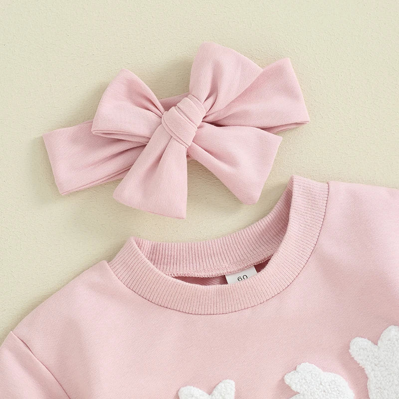 Pink Baby Girls 2Pcs Easter Romper Headband Set