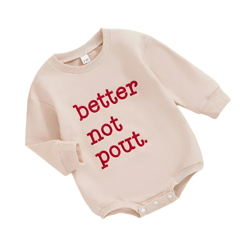 Baby's Ecru Christmas Bubble Romper - "Better Not Pout" (Sizes 0-18 Months)