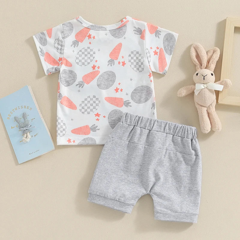 Toddler Boys Easter Egg and Carrot Print Short Sleeve Set