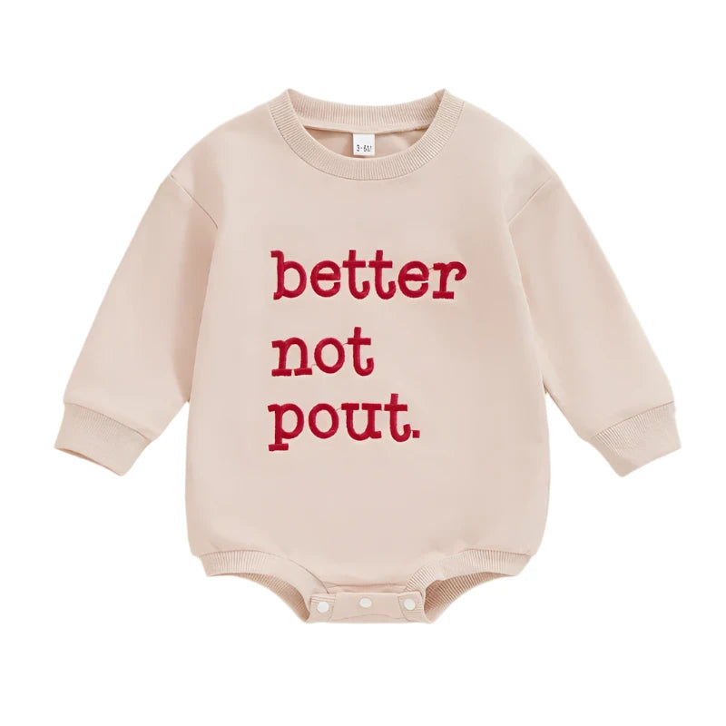 Baby's Ecru Christmas Bubble Romper - "Better Not Pout" (Sizes 0-18 Months)