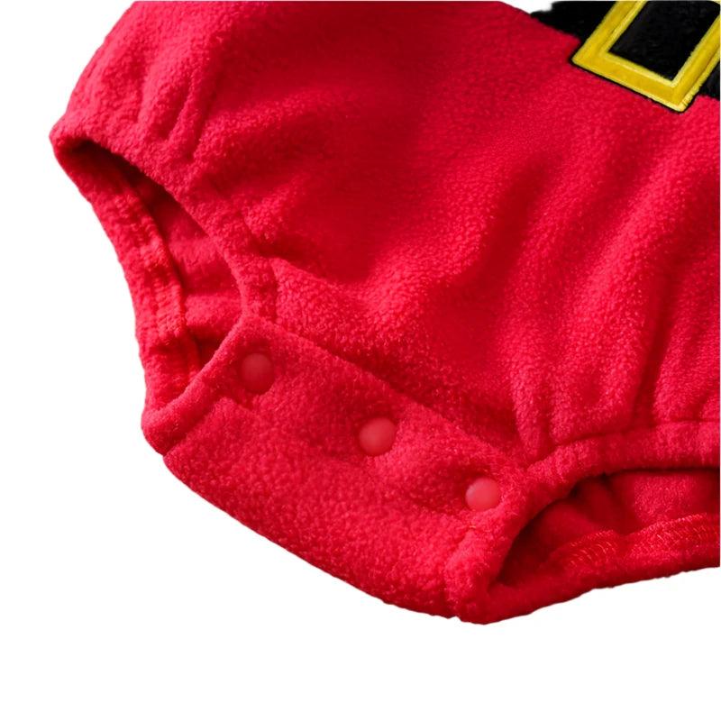 Fleece Baby Santa Hoodie Romper Costume with Socks (Sizes 0-18 Months)