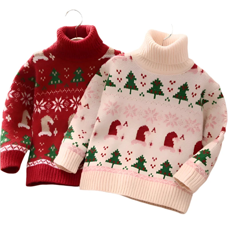 Children's Knitted Turtleneck Christmas Sweater