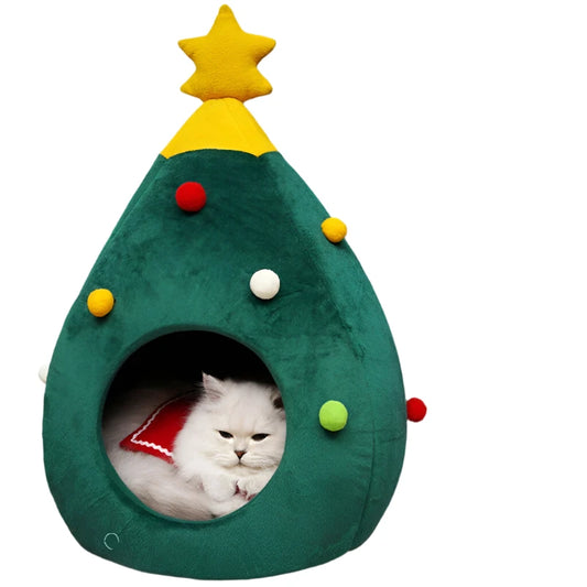 Cozy Christmas Tree Cat Bed