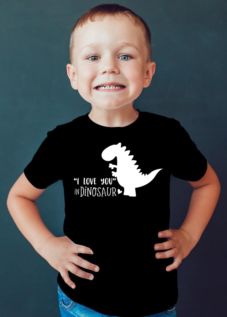 Boy's Valentine's Day Dinosaur Design T-Shirt