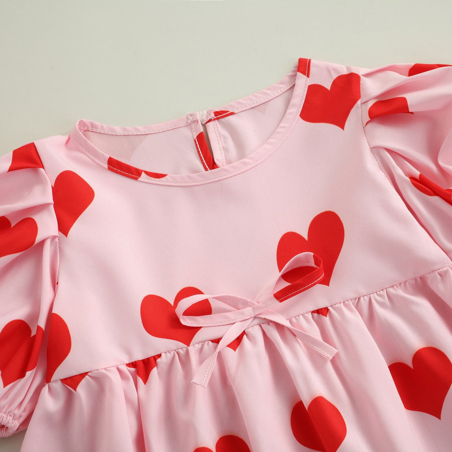 Toddler Girls Red Heart Print Puff Sleeve Party Dress