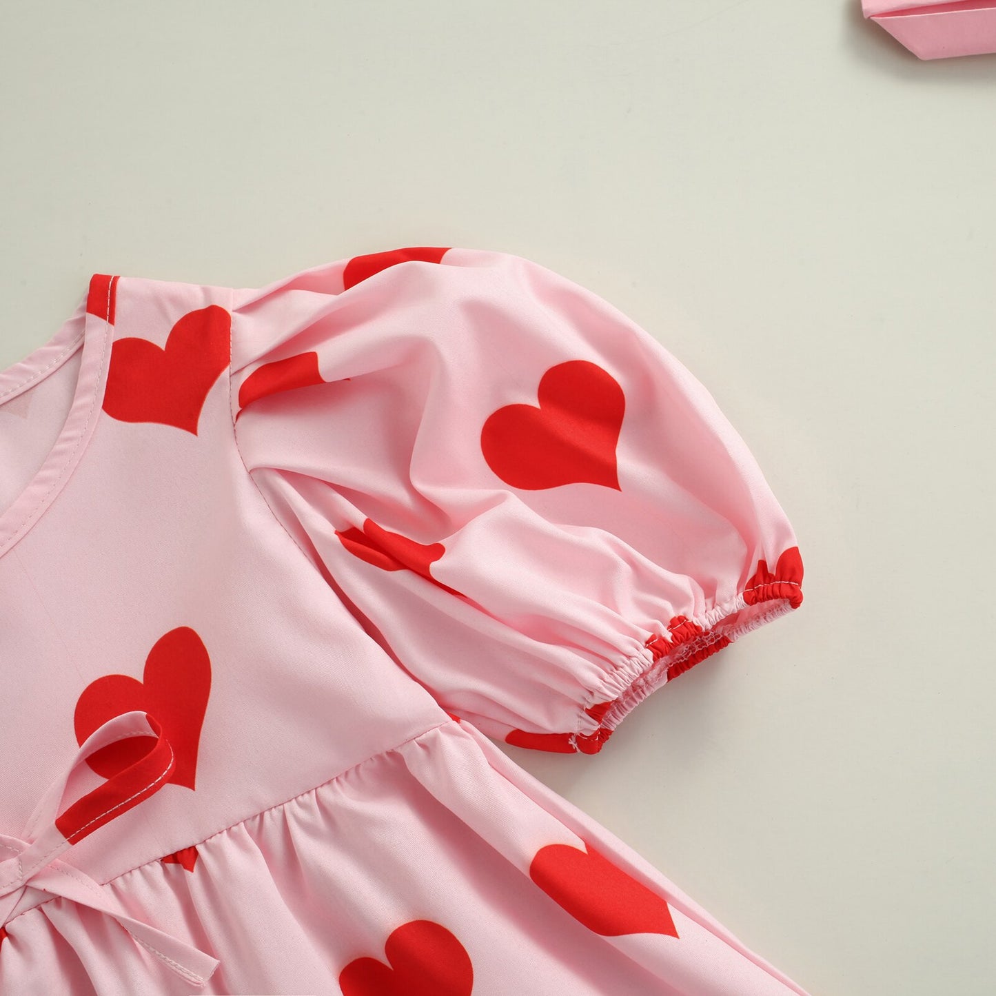 Toddler Girls Red Heart Print Puff Sleeve Party Dress