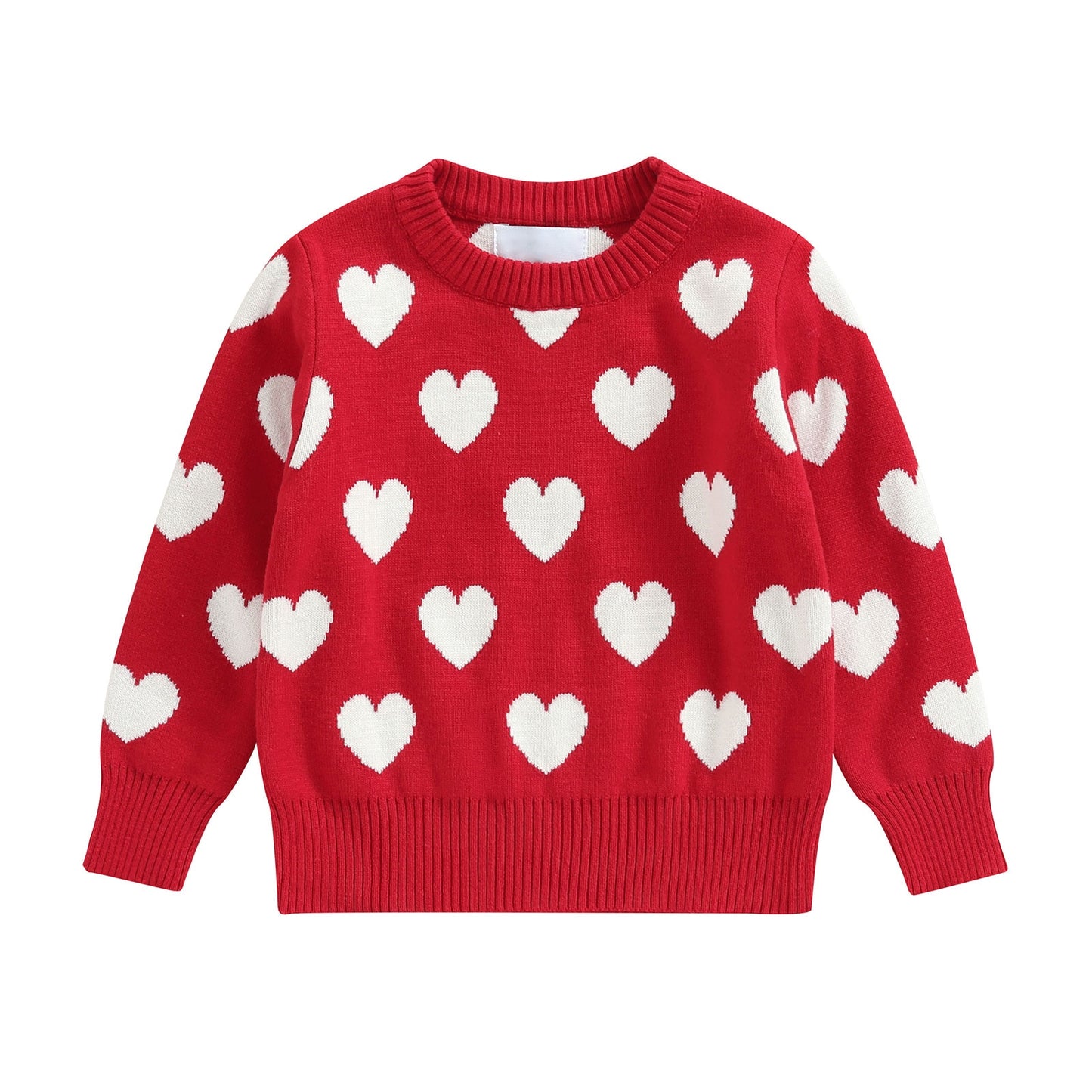 Girls Long Sleeve Heart Print Knit Sweater