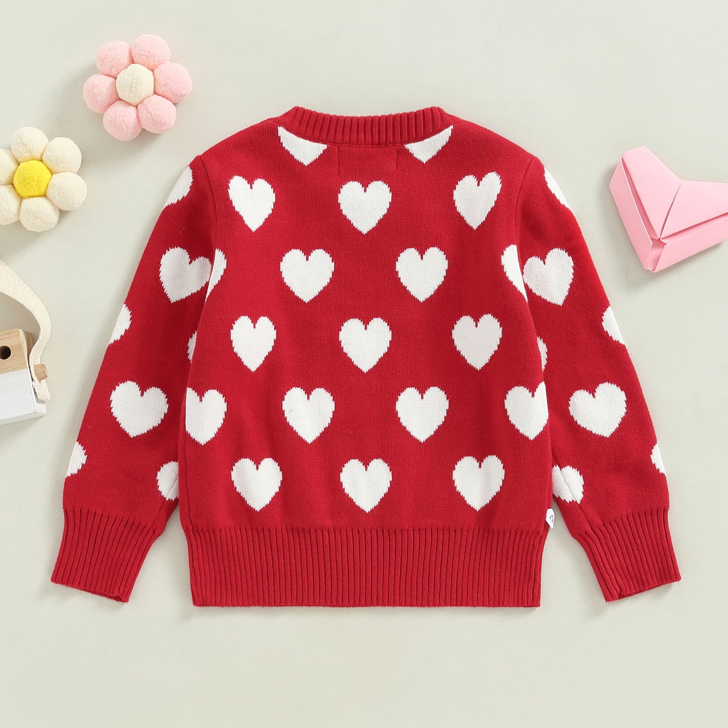 Girls Long Sleeve Heart Print Knit Sweater