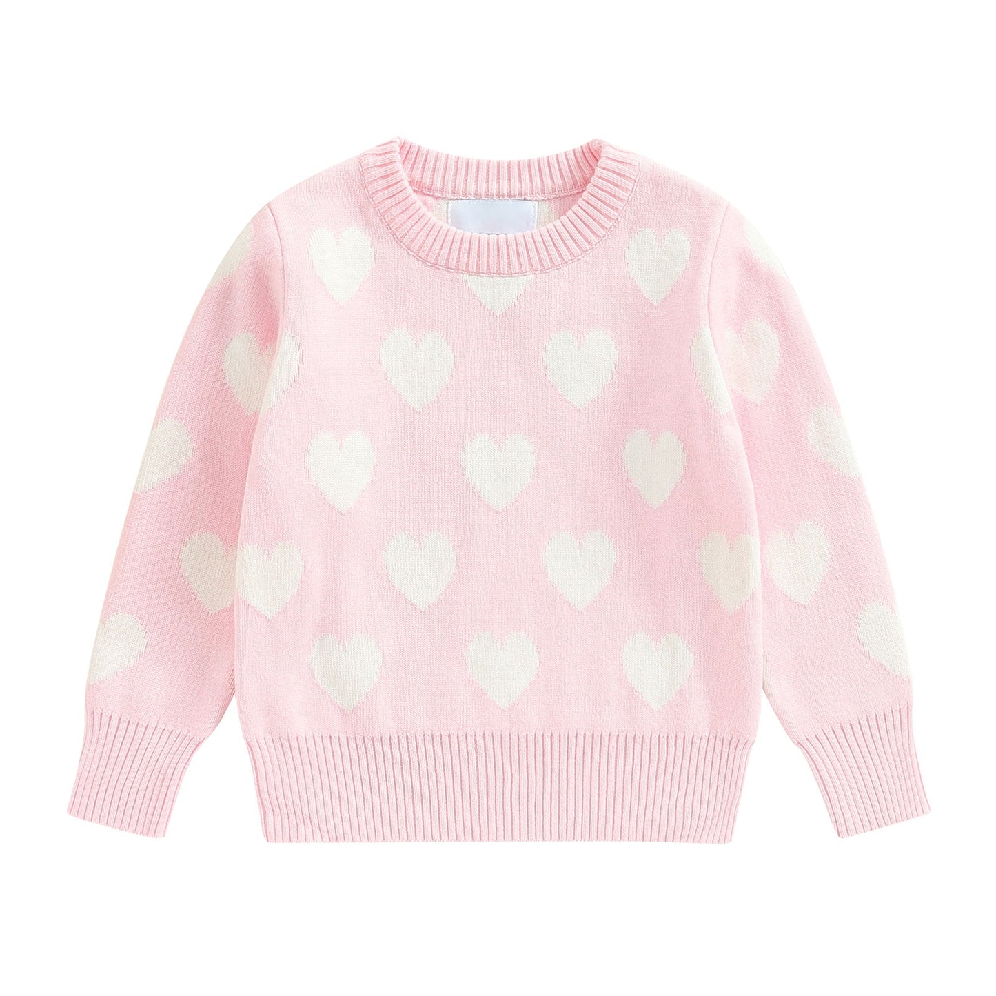 Girls Long Sleeve Heart Print Knit Sweater