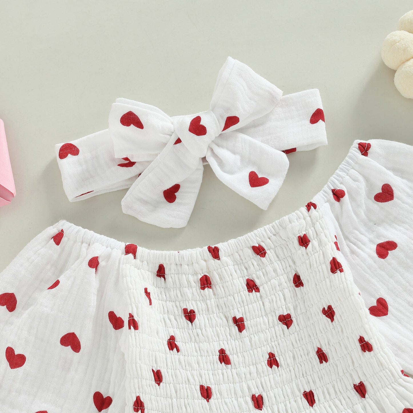 Baby Girl Valentine's Day Heart Print Romper with Headband