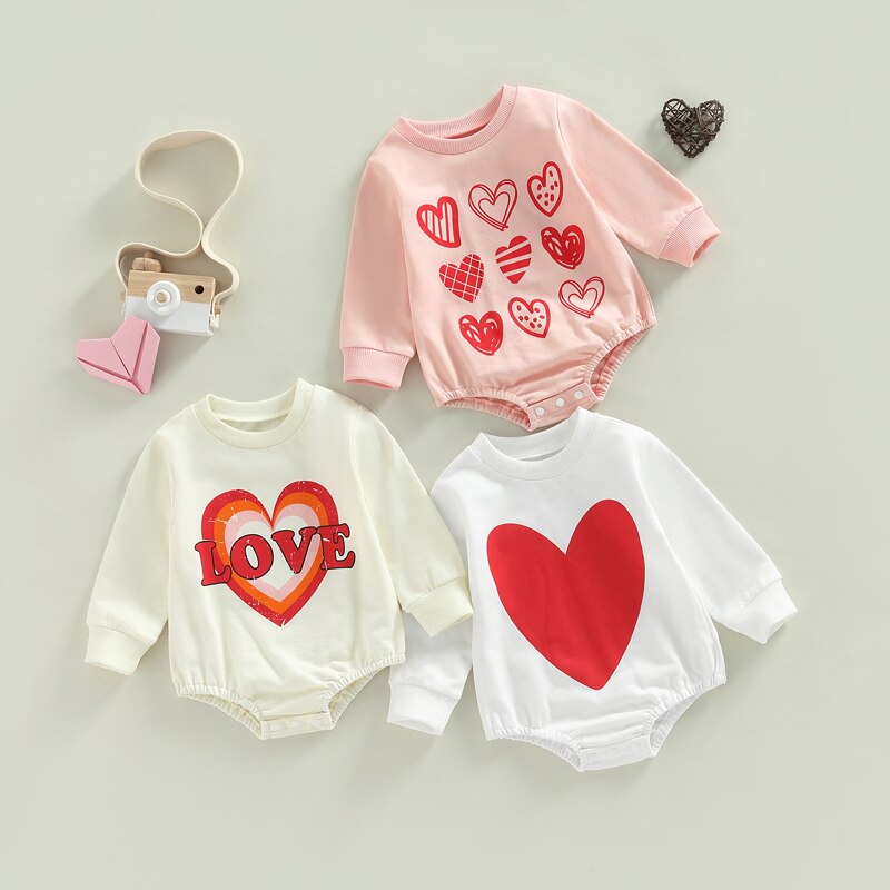 Valentines Day Baby Girls Sweatshirt Romper