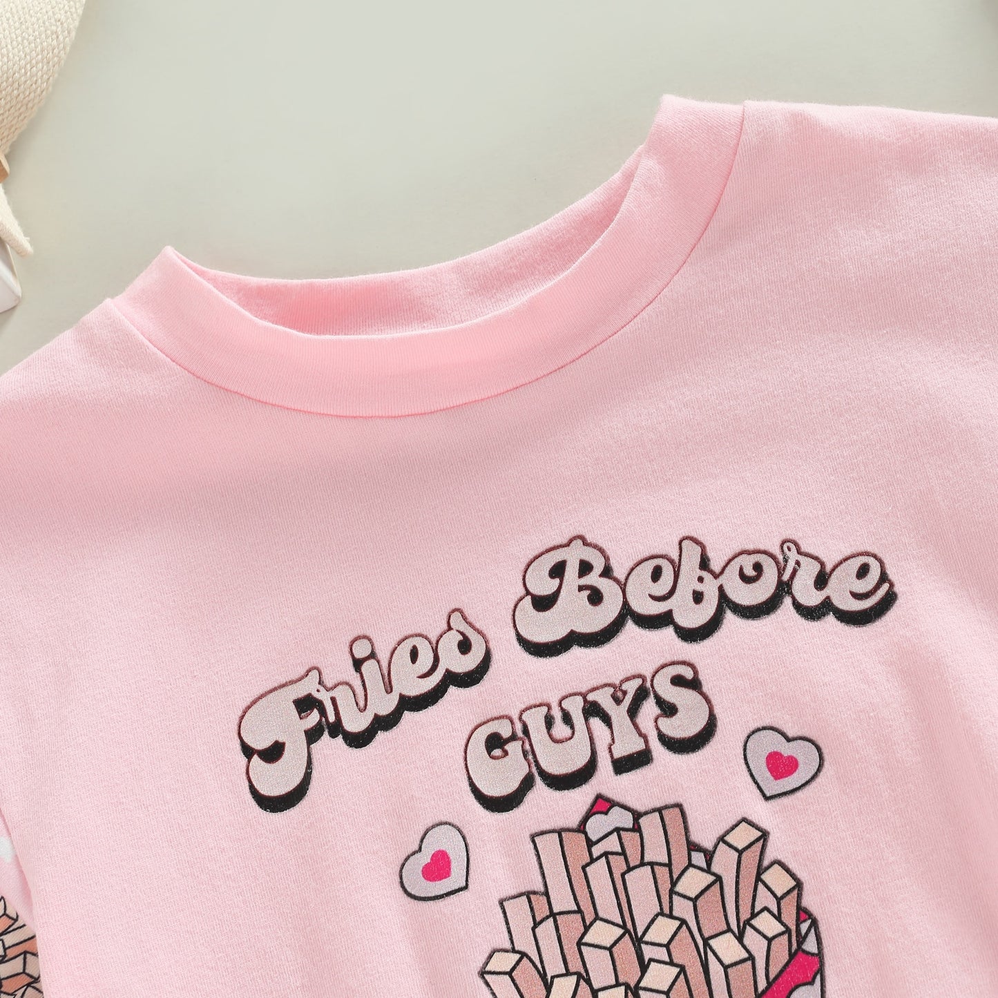 Valentines Day Baby Girls 'Fries before Guys' Pink Romper