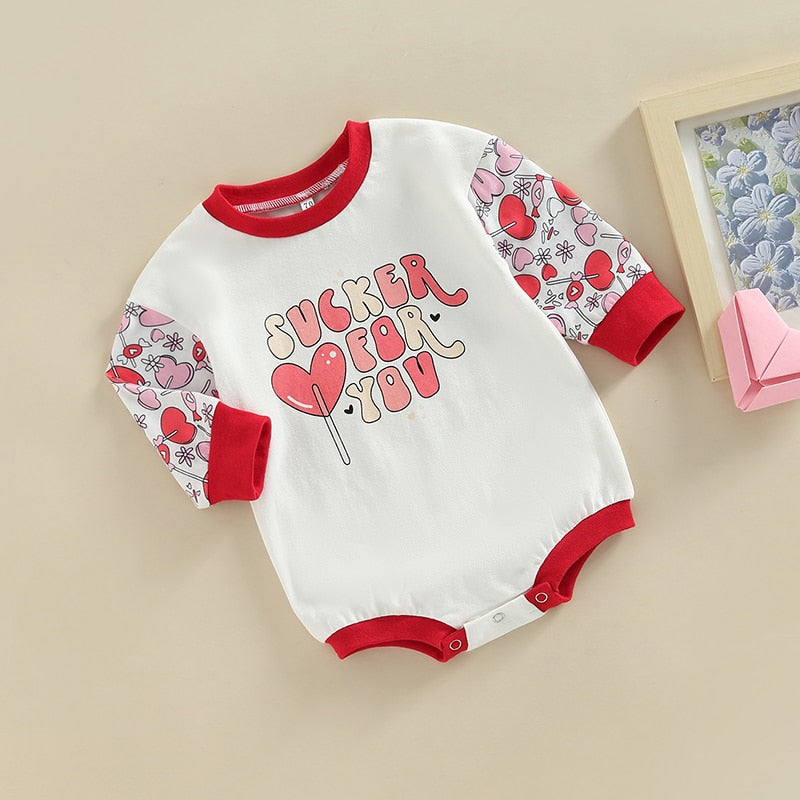 Baby Girls 'Sucker for you' Valentines Days Sweatshirt Romper