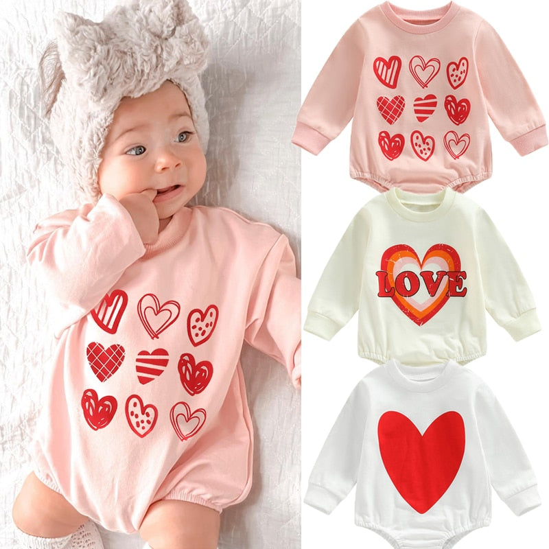 Valentines Day Baby Girls Sweatshirt Romper