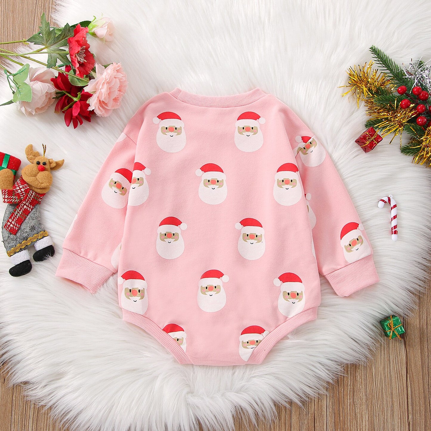 Christmas Baby Girls Pink Santa Claus Sweater Romper