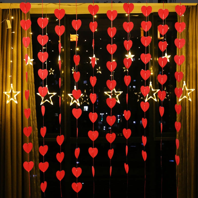 80 Red Hearts Felt Valentines Day Garland