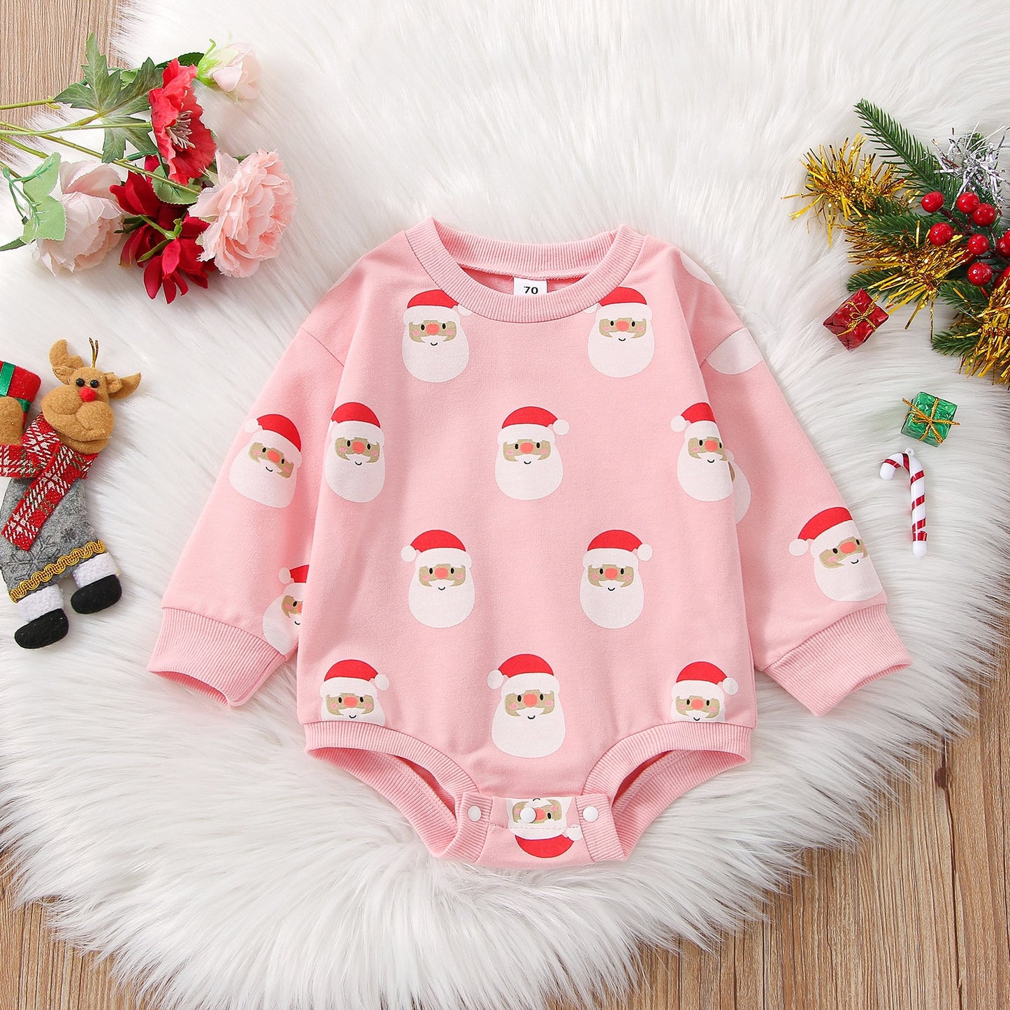 Christmas Baby Girls Pink Santa Claus Sweater Romper