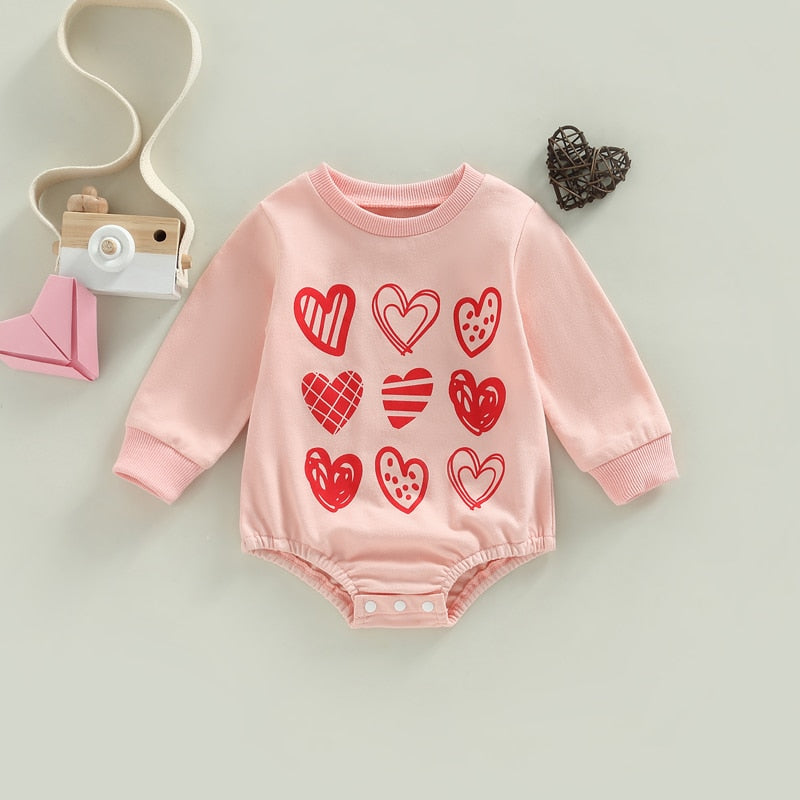 Valentines Day Baby Girls Sweatshirt Romper