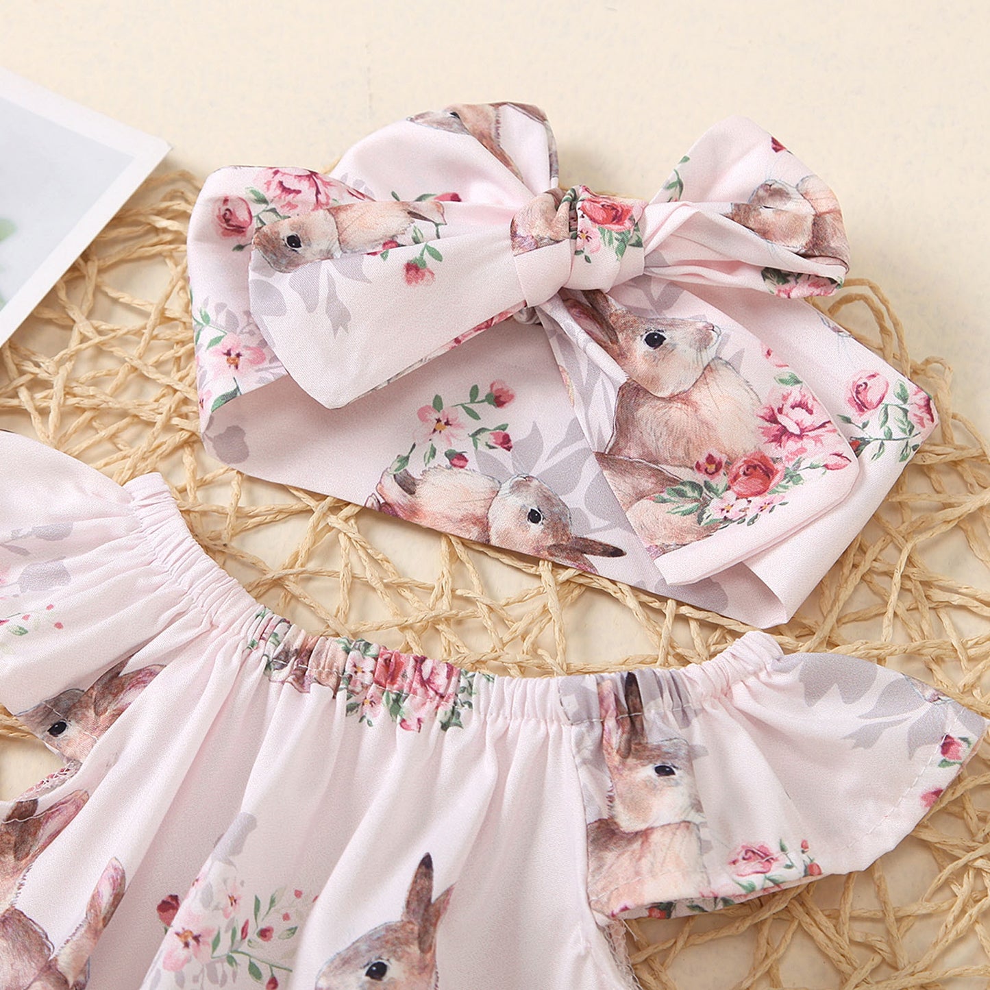 2pc Baby Girls Easter Bunny Printed Bodysuit + Headband