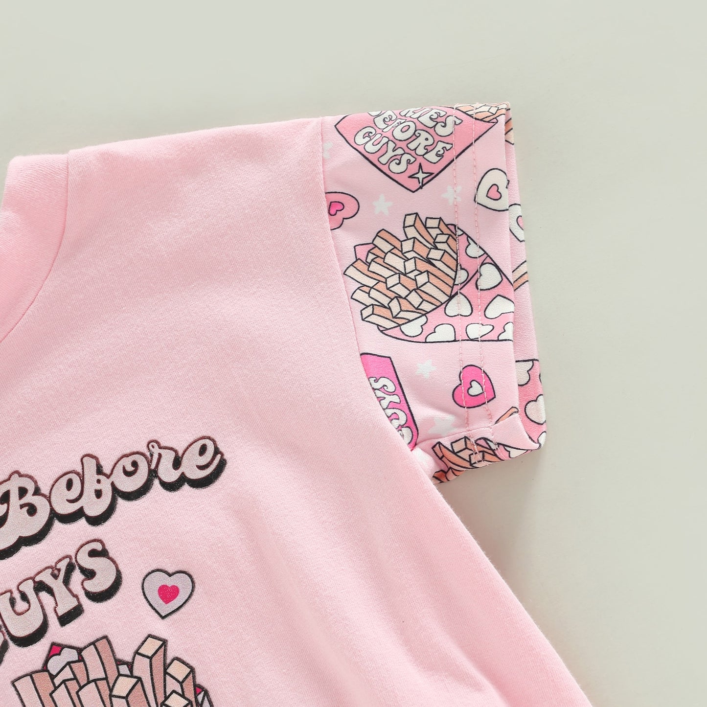 Valentines Day Baby Girls 'Fries before Guys' Pink Romper