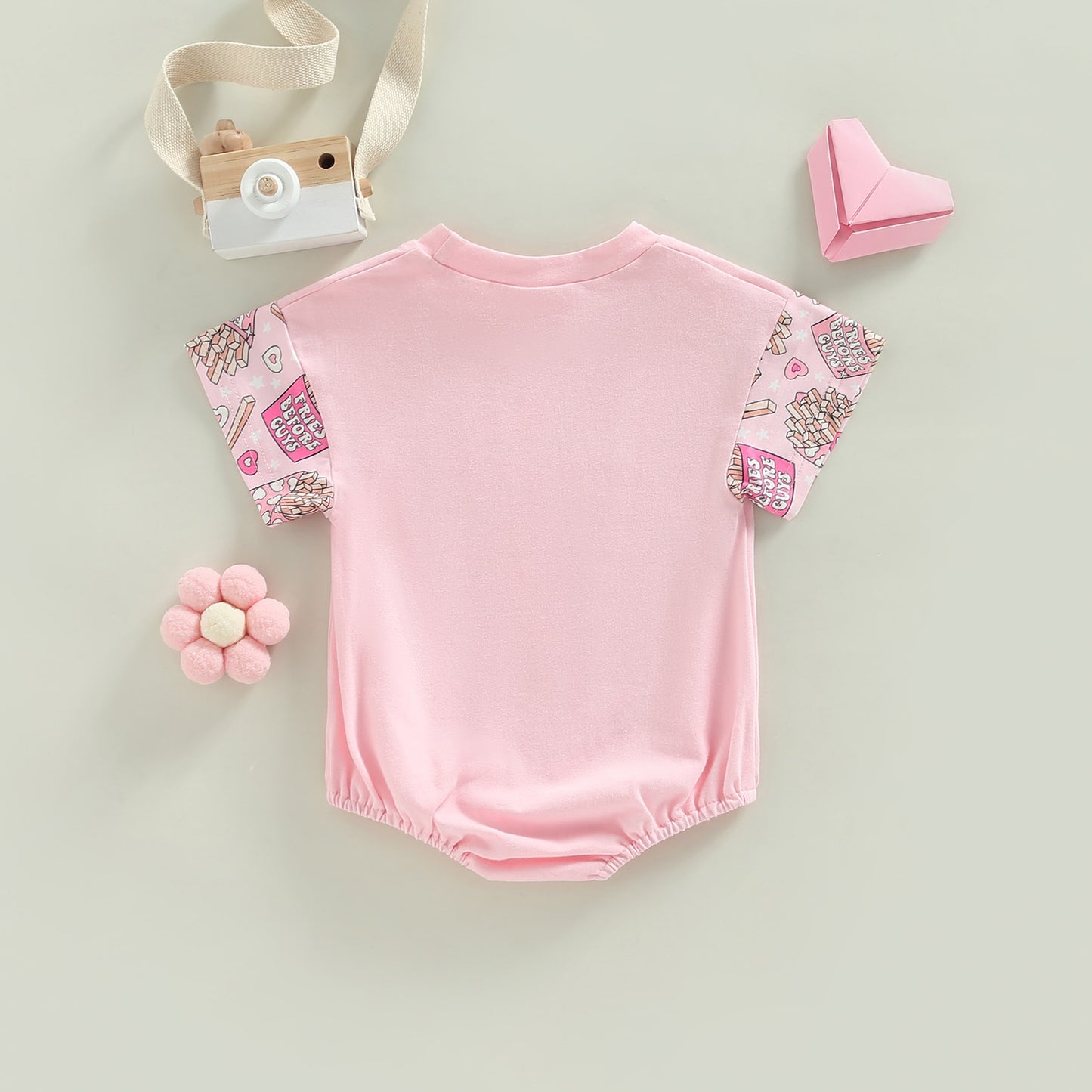 Valentines Day Baby Girls 'Fries before Guys' Pink Romper