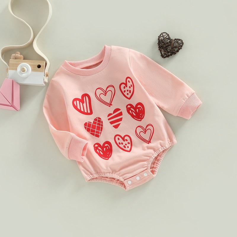 Valentines Day Baby Girls Sweatshirt Romper